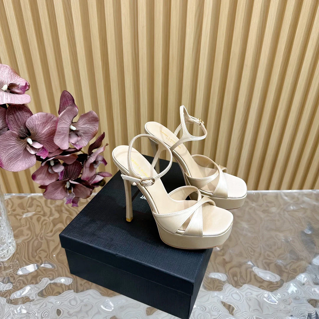 DEBBIE PLATFORM SANDALS IN IVORY BEIGE SILK