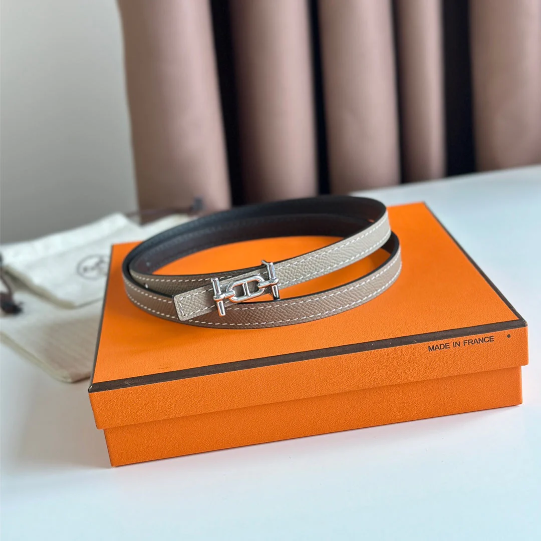 HM ANCRE BUCKLE & REVERSIBLE BLACK AND KHAKI BROWN LEATHER STRAP 13MM SILVER HARDWARE