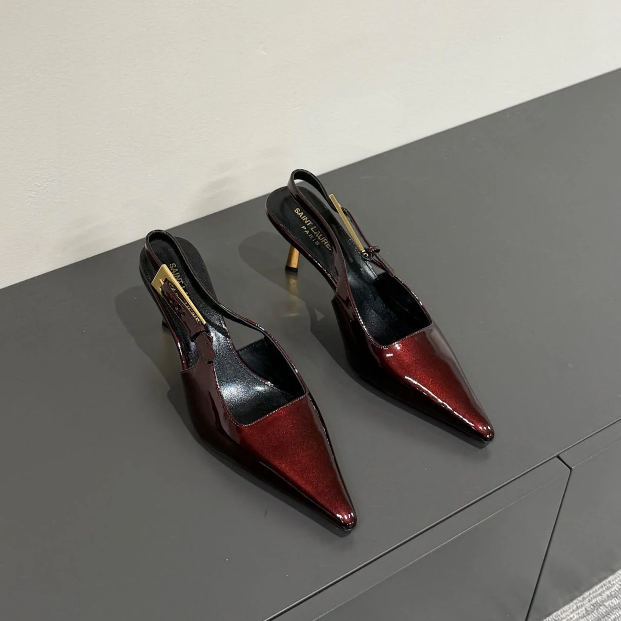 LEE SLINGBACK MID PUMPS IN WINE RED SHINY CALFSKIN