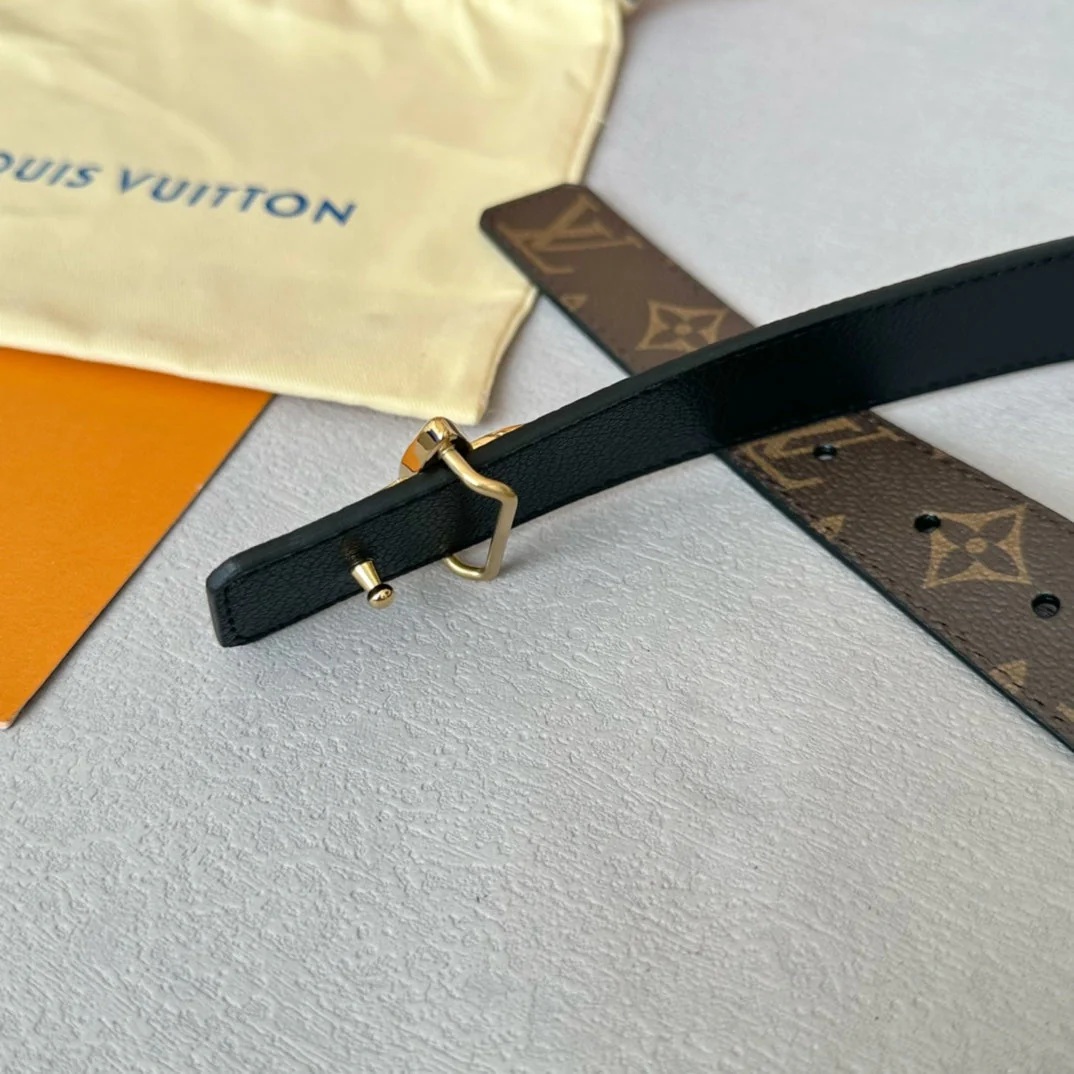 LV Flowergram 30mm Reversible Belt Gold Buckle Black Brown Leather