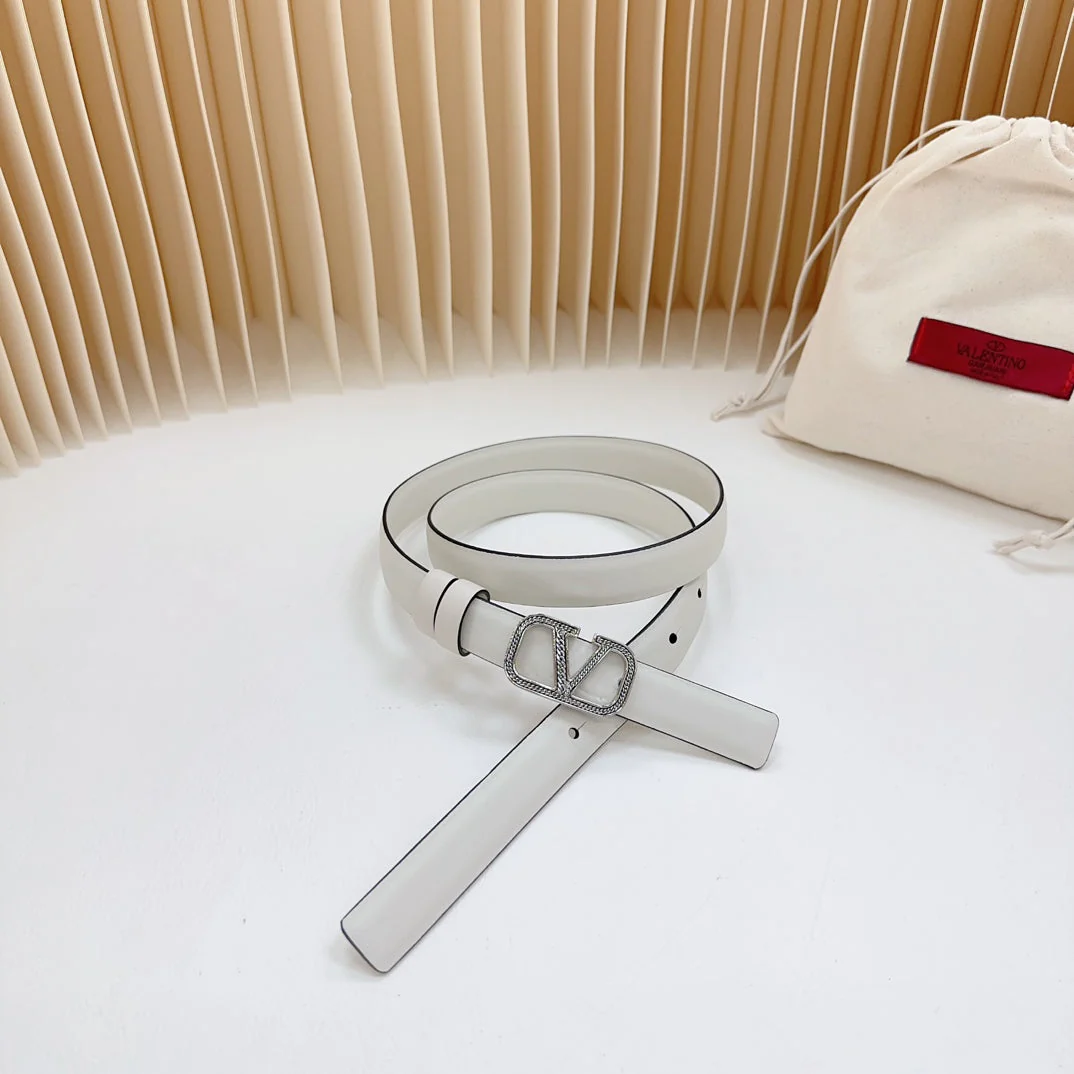 Vlogo Buckle Water Wave Silver Copper Glossy White Leather 20mm Belt