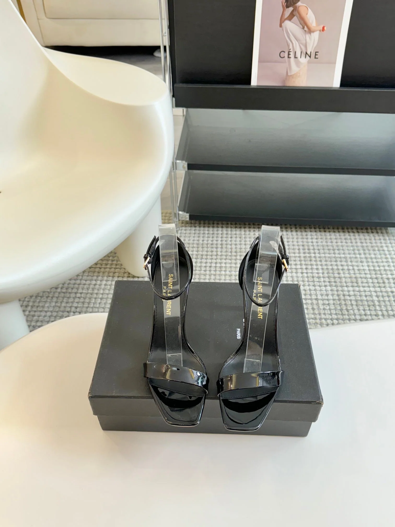 SL SQUARE-TOED HIGH HEELS BLACK CALFSKIN