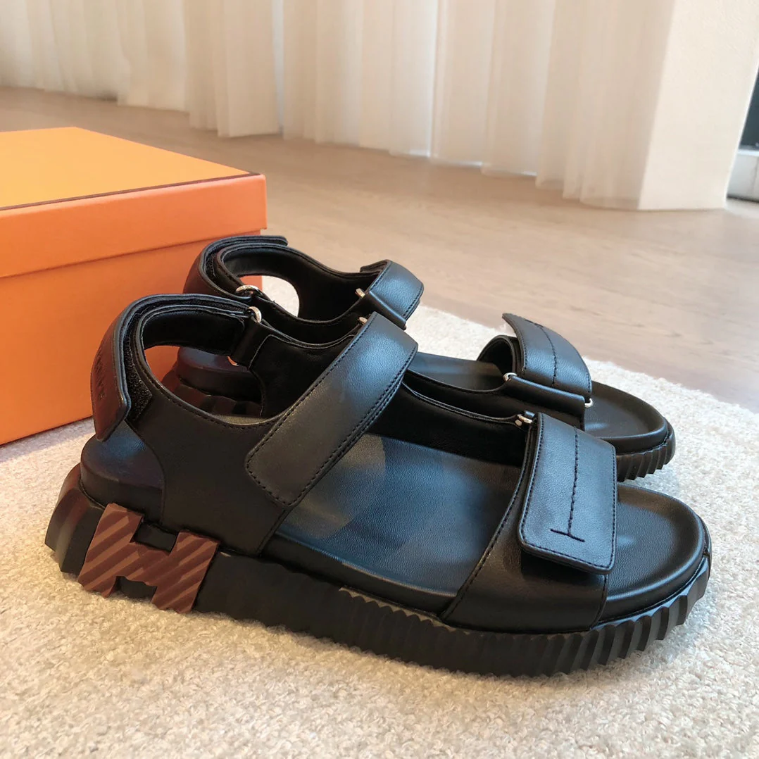 DAD SANDALS IN BLACK CALFSKIN AND RUBBER