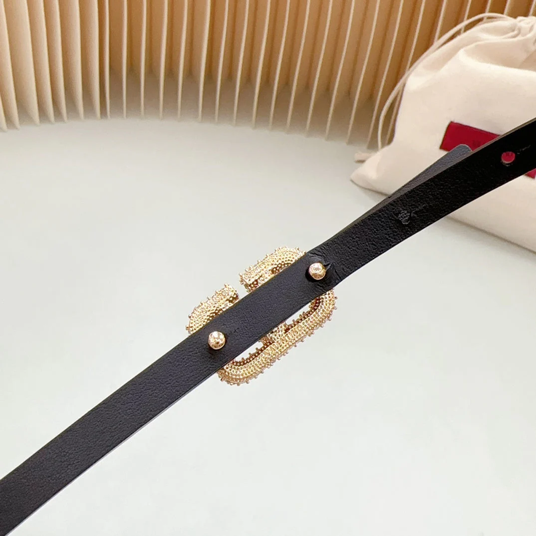 VL Belt 8mm Buckle Gold Diamond Leather Red Black