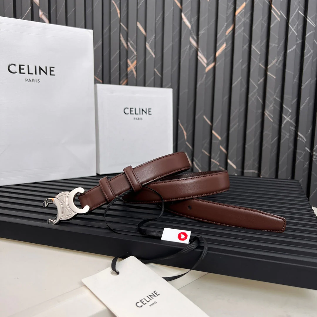 TRIOMPHE 25 MM BELT IN DARK BROWN CALFSKIN SILVER HARDWARE