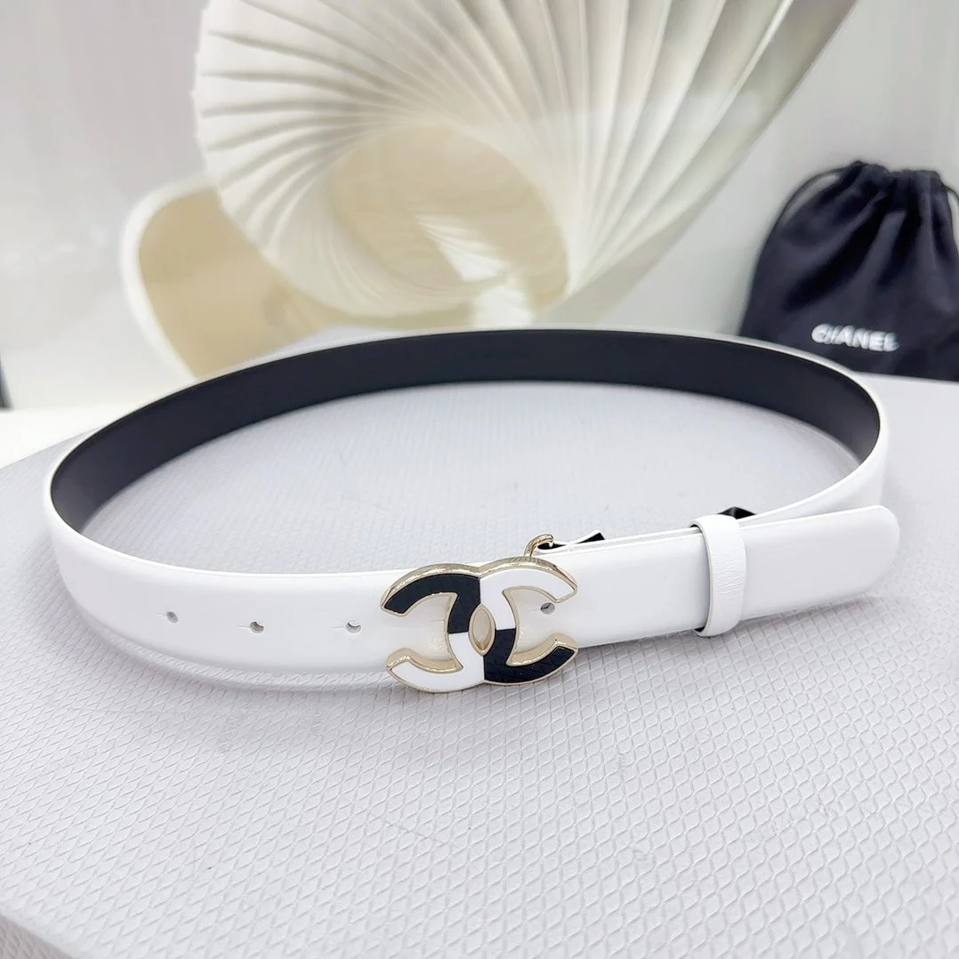 CC BELT 30 MM BLACK MIX WHITE CALFSKIN WITH METAL LOGO