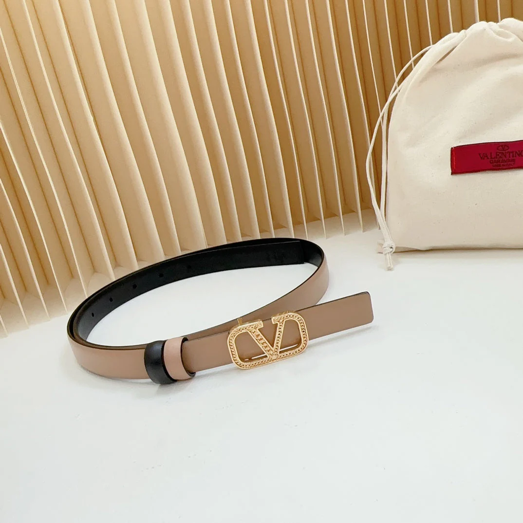 Vlogo Buckle Water Wave Gold Copper Glossy Beige Black Leather 20mm Belt