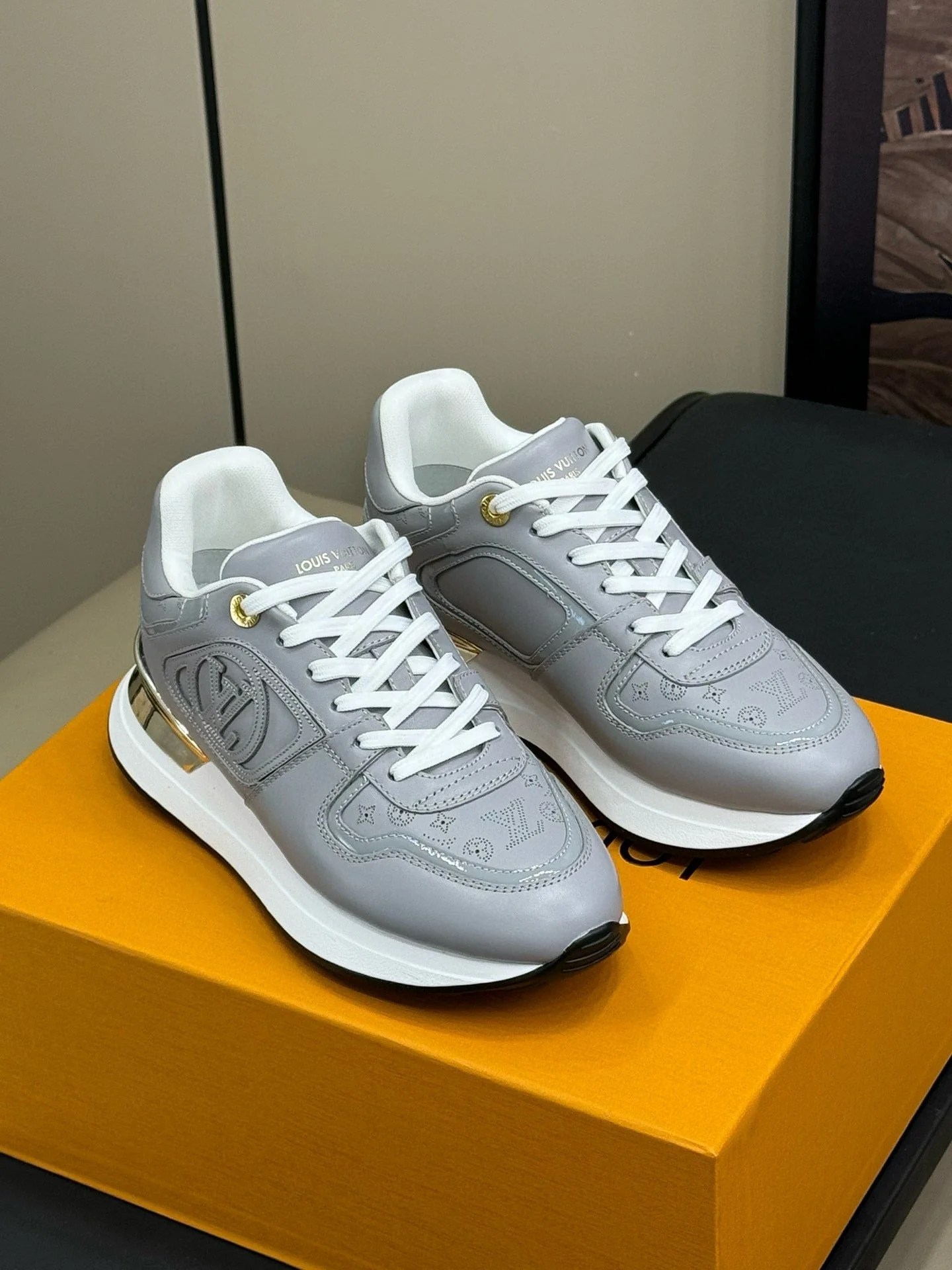 LV NEO RUN AWAY SNEAKER IN STEEL GRAY CALFSKIN