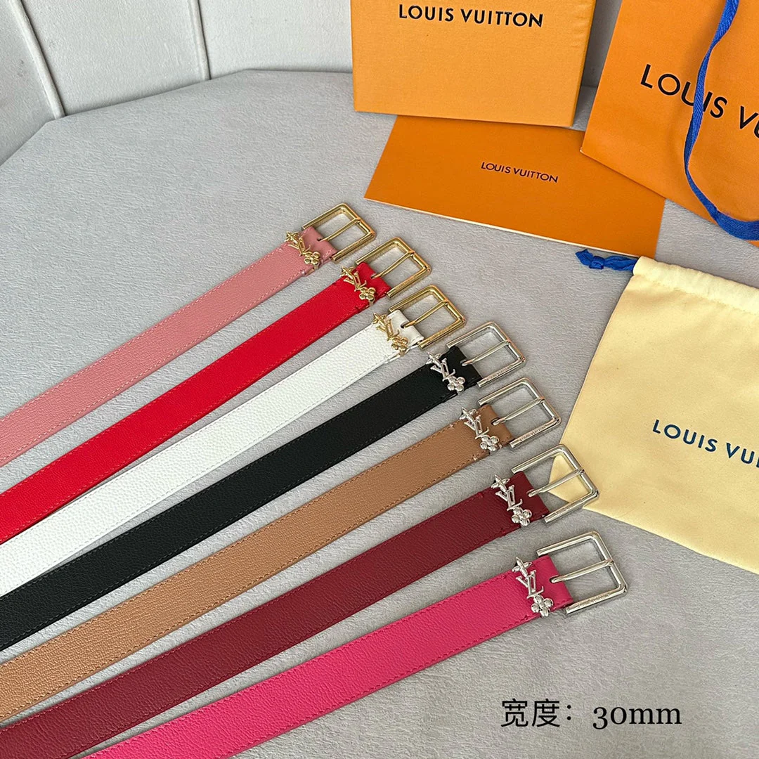 LV BLOOM 30MM BELT IN WHITE CALFSKIN GOLD HARDWARE