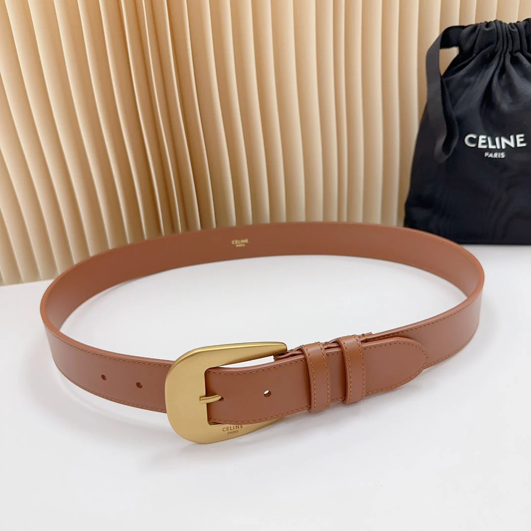 LARGE WESTERN 35 MM BELT BRONZE BROWN CALFSKIN GOLD HARDWARE