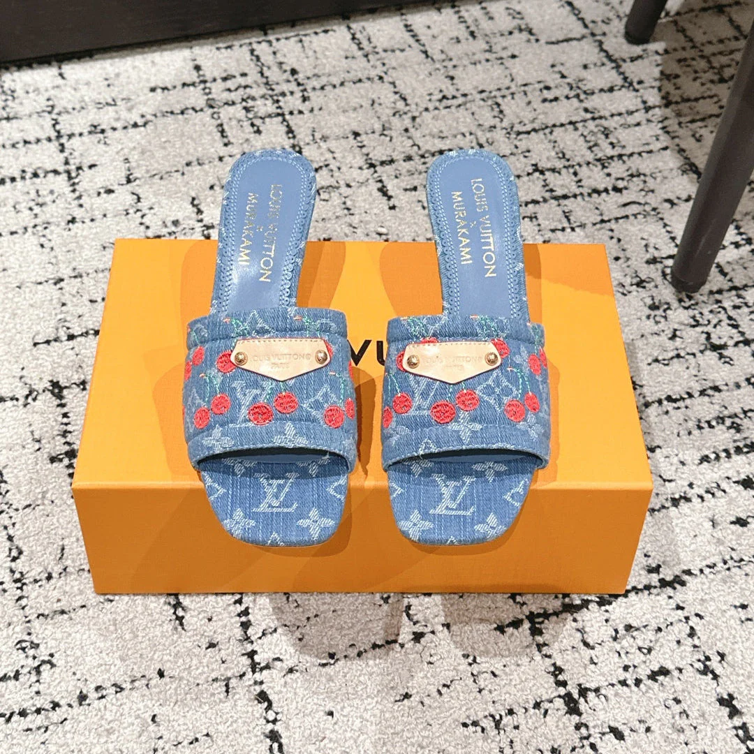 LV CHERRY HIGH HEELS 25S 55 MM IN BLUE DENIM STYLE 6