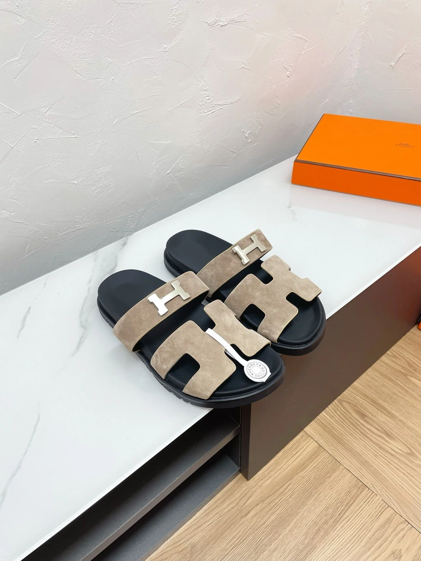CHYPRE SANDAL LIGHT GRAY SUEDE WITH H BUCKLE