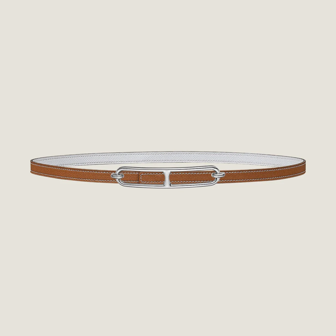 HM ROULIS BUCKLE & REVERSIBLE CINNAMON BROWN AND WHITE LEATHER STRAP 13MM SILVER HARDWARE