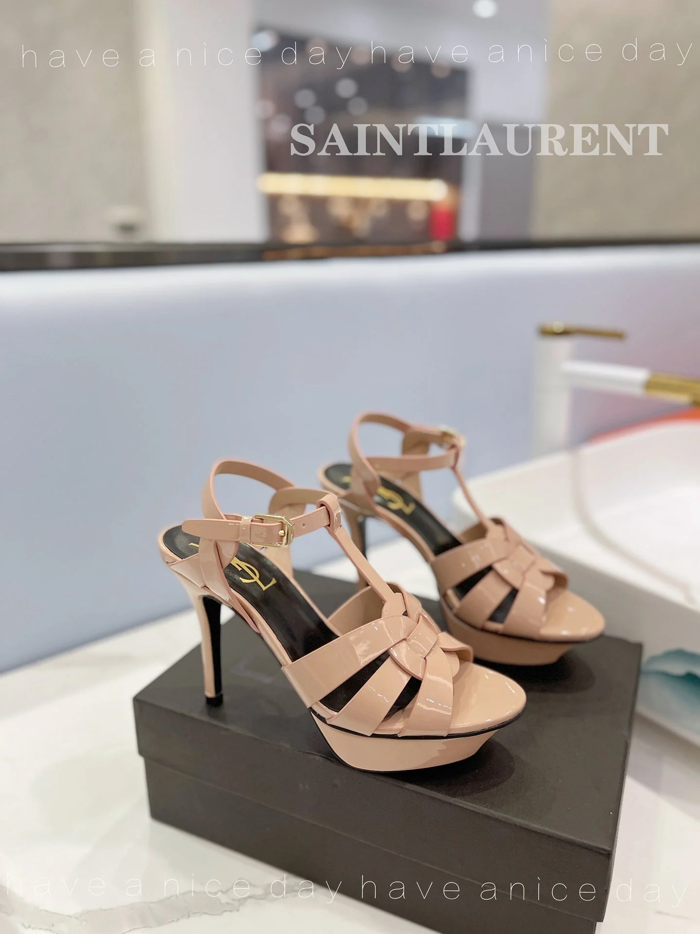 SL TRIBUTE POINED TOE SANDALS GLOSSY DUSTY ROSE CALFSKIN
