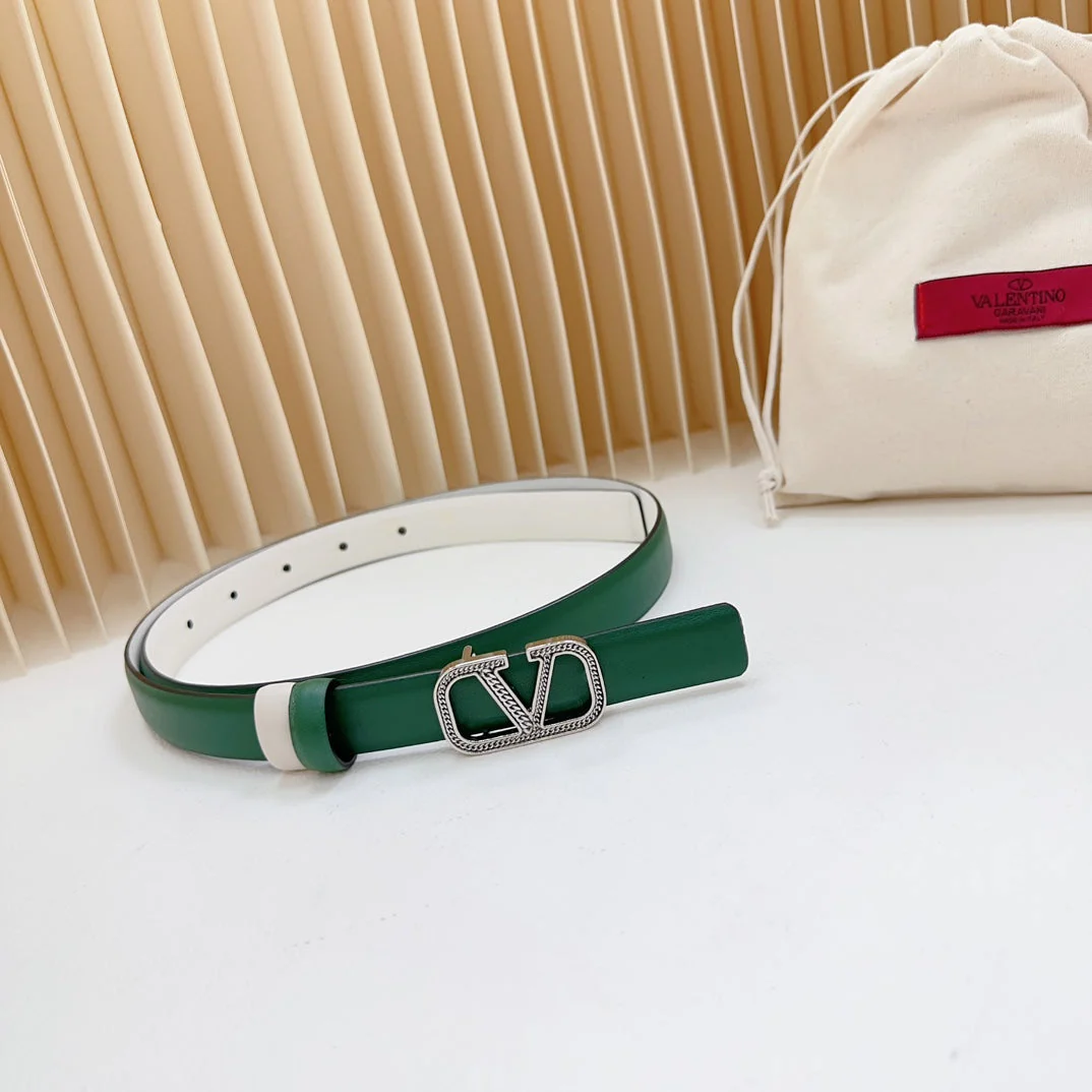 Vlogo Buckle Water Wave Silver Copper Glossy Dark Green White Leather 20mm Belt