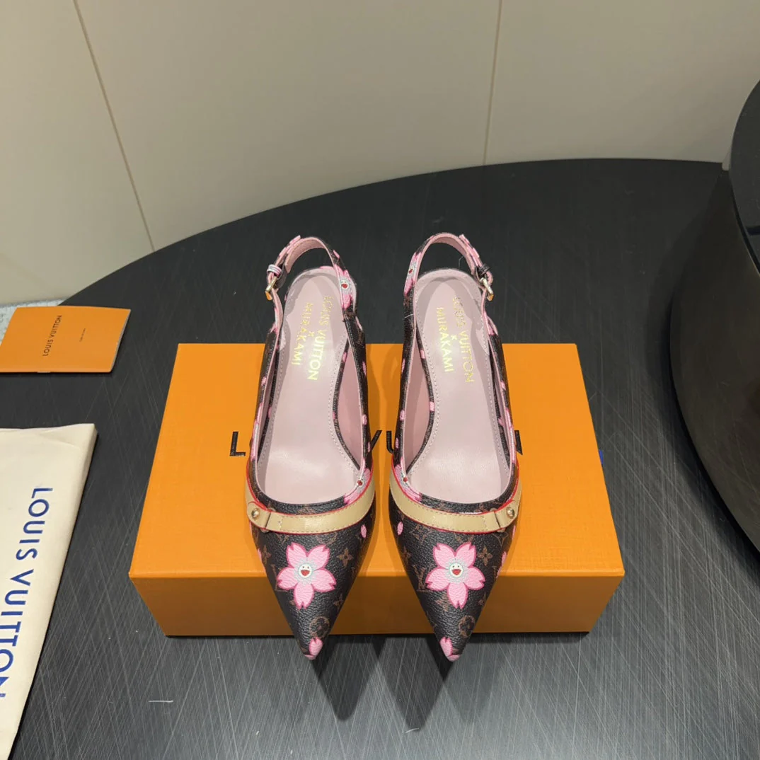 LV HIGH SLINGBACK LOGO PRINT 25S 55 MM IN DARK BROWN CALFSKIN