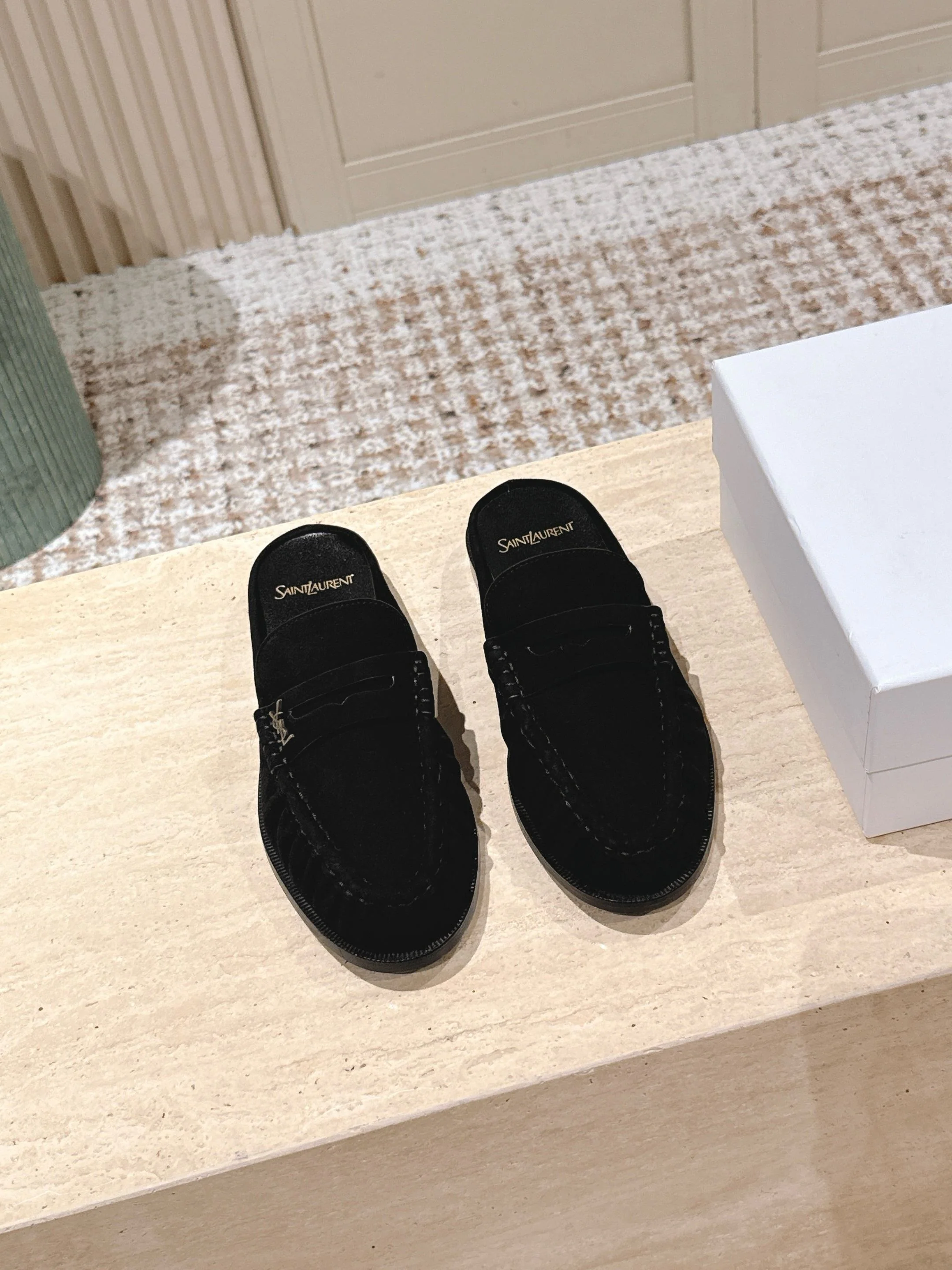 YSL 25S LOAFER MULE IN BLACK SUEDE