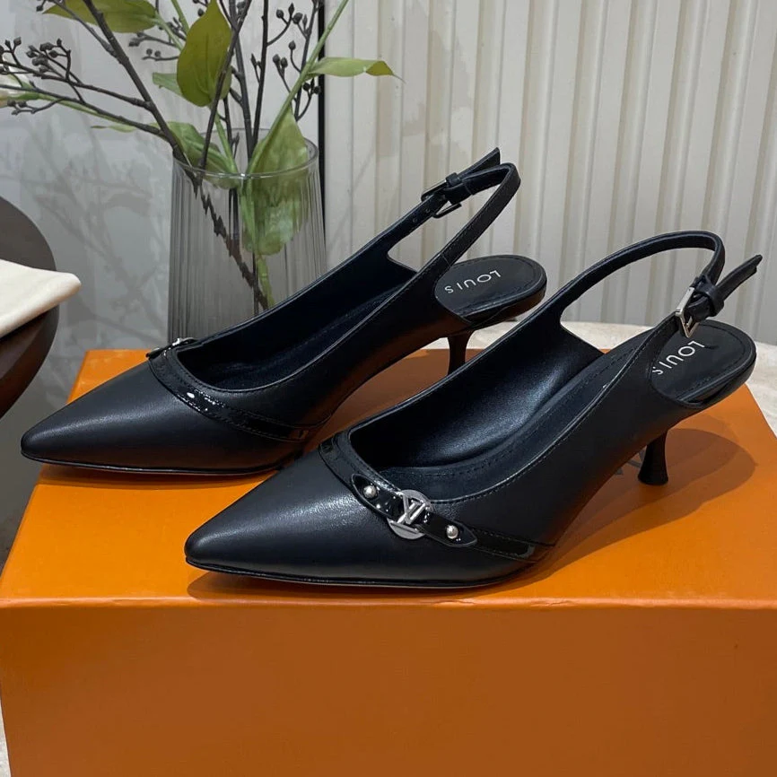 HIGH SLINGBACKS 5 CM IN BLACK CALFSKIN