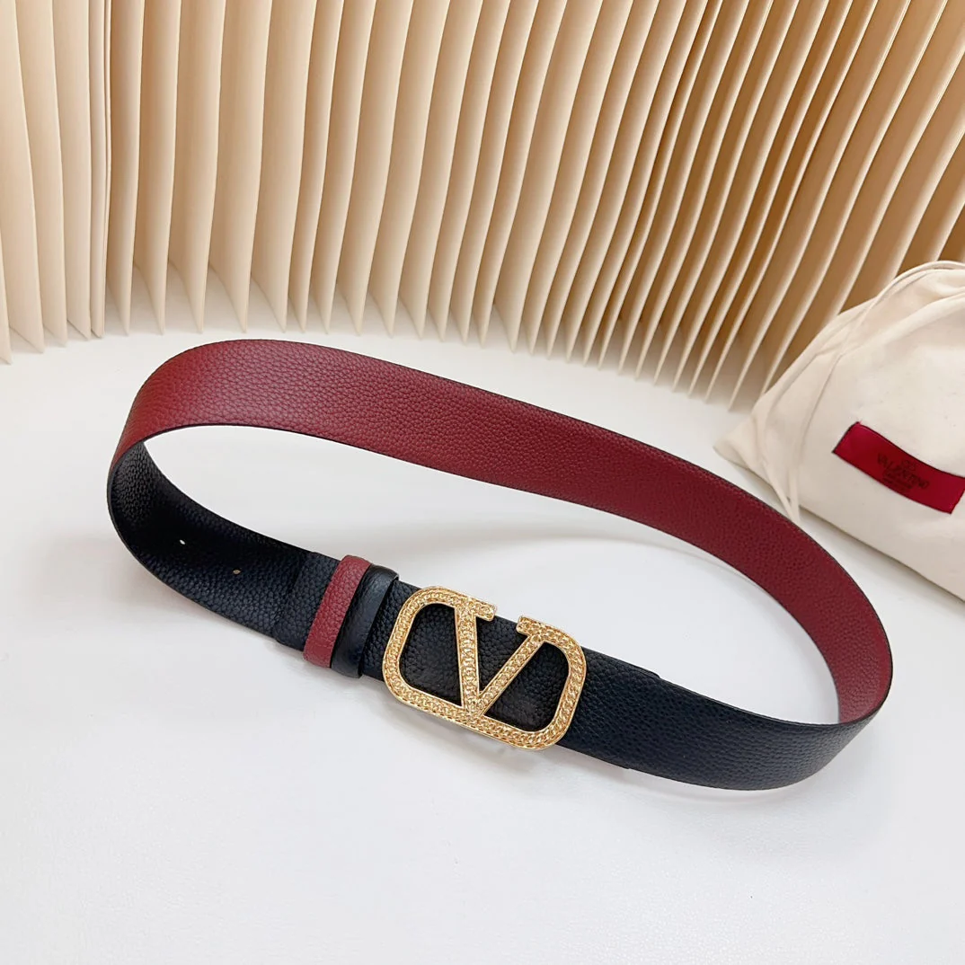 Vlogo Buckle Water Wave Gold Copper Glossy Wine Black Leather 40mm
