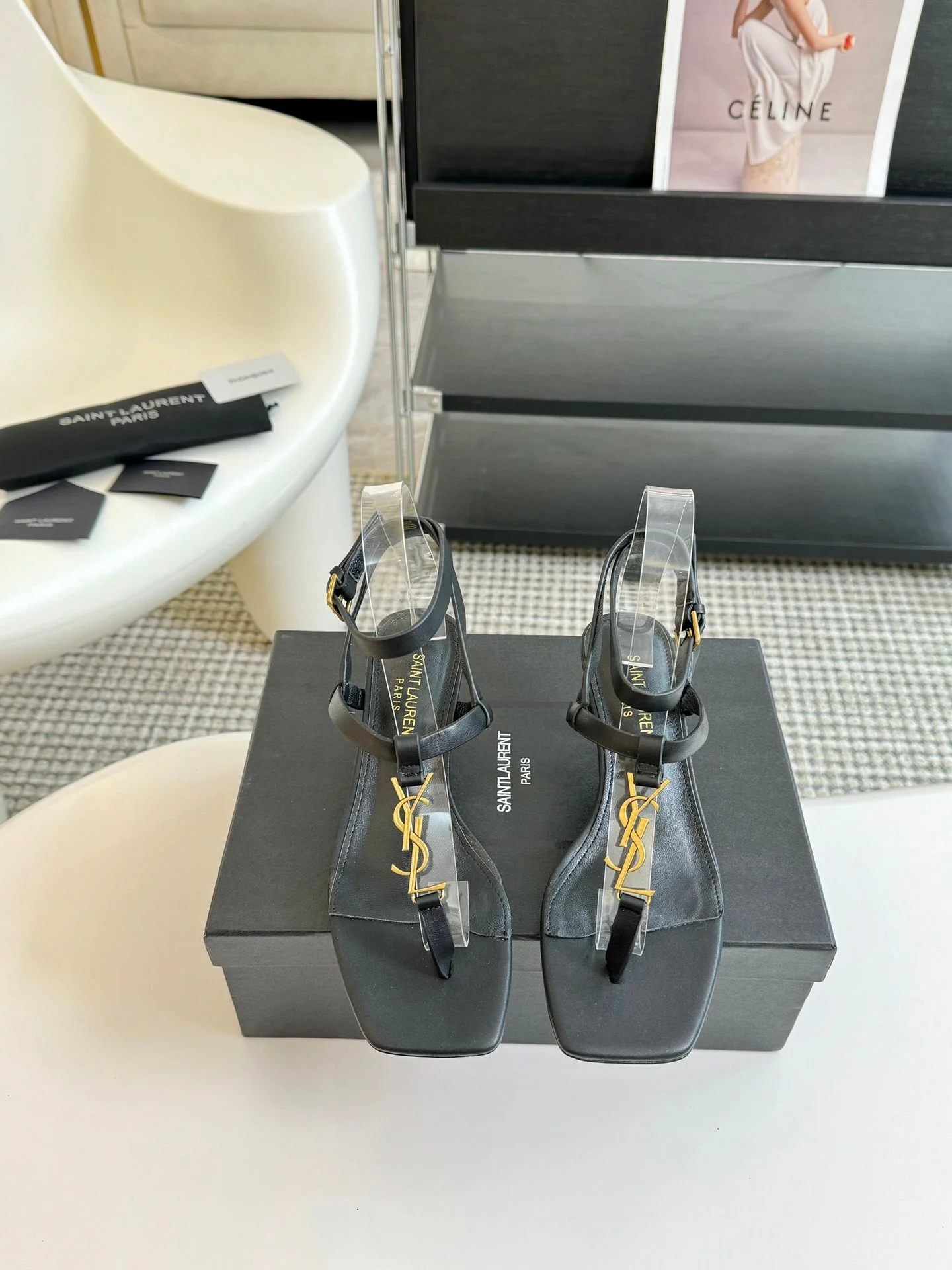 SL CASSANDRA MID-HEEL SANDAL BLACK CALFSKIN