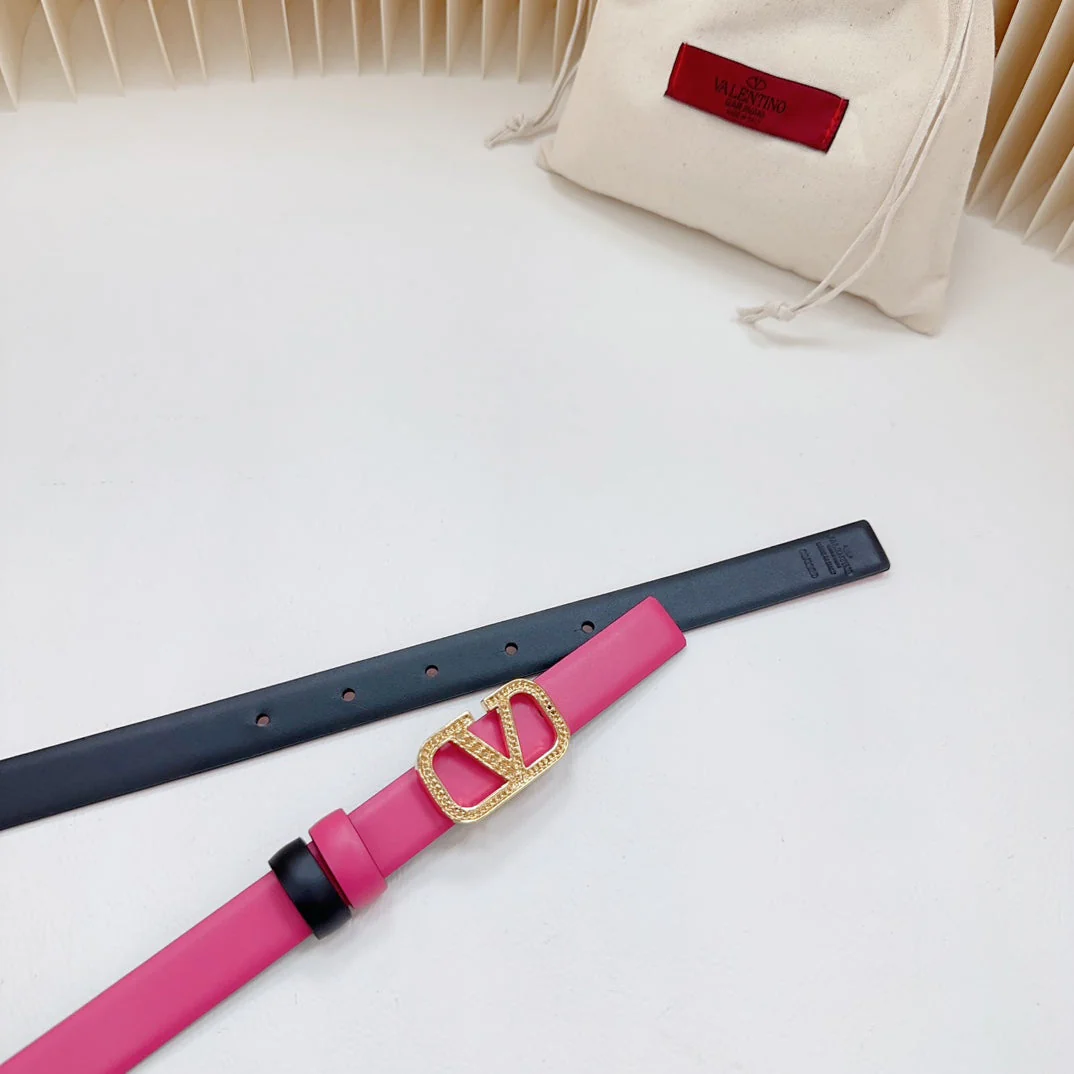 Vlogo Buckle Water Wave Gold Copper Glossy Pink Black Leather 20mm Belt