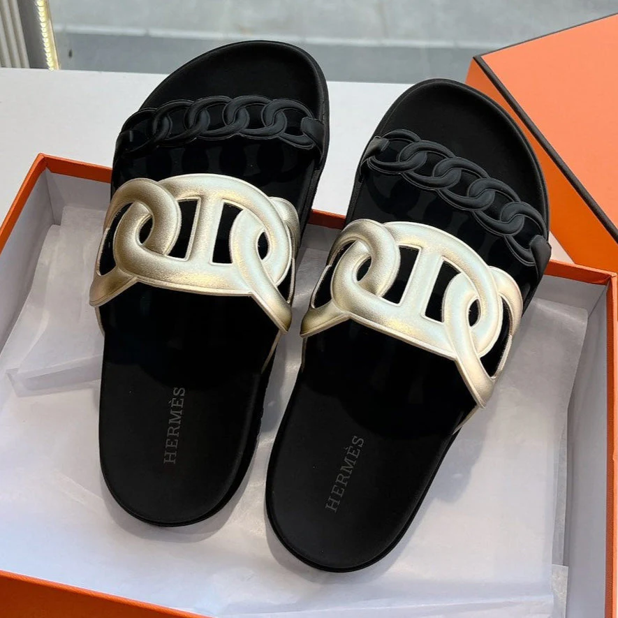 EXTRA SANDAL IN GOLD MIX BLACK CALFSKIN