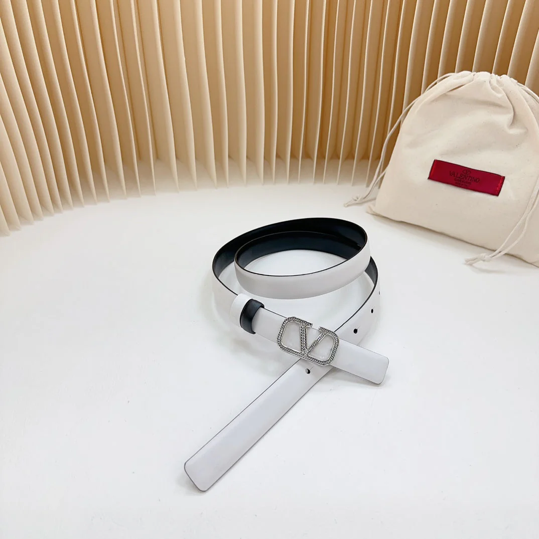 Vlogo Buckle Water Wave Silver Copper Glossy White Black Leather 20mm Belt