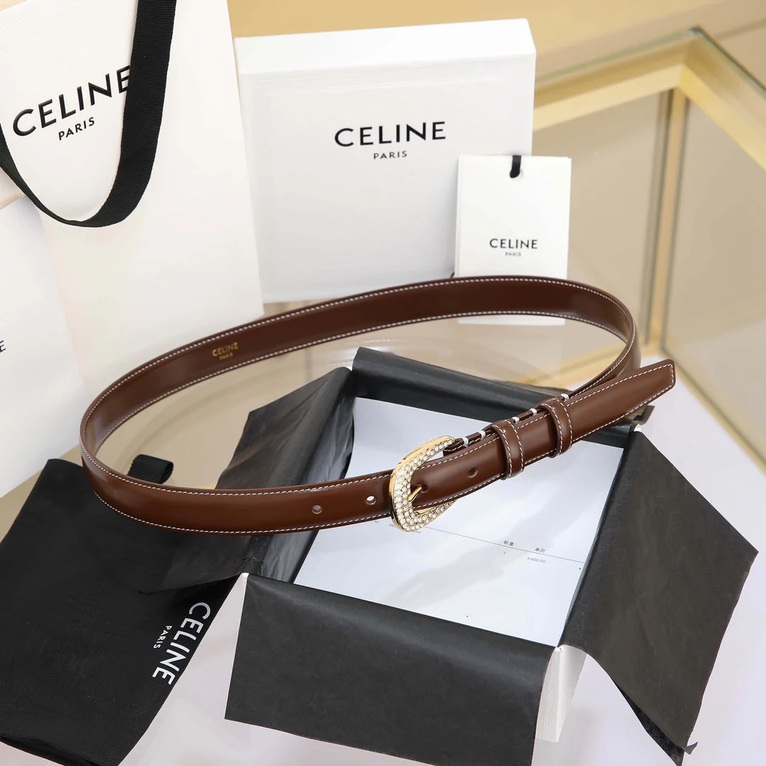 CL MEDIUM 25 MM MARCO BELT WITH STRASS IN CHOCOLATE BROWN CALFSKIN GOLD HARDWARE