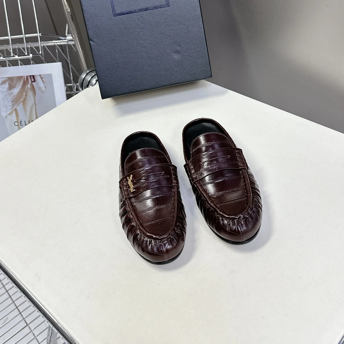 YSL 25S LOAFER MULE IN DARK BROWN CALFSKIN