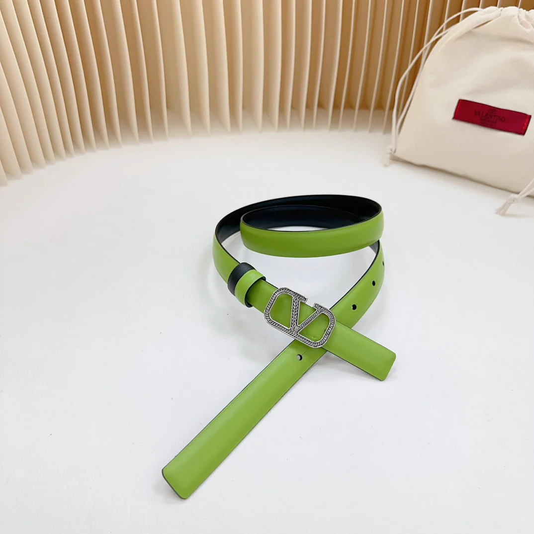 Vlogo Buckle Water Wave Silver Copper Glossy Green Black Leather 20mm Belt