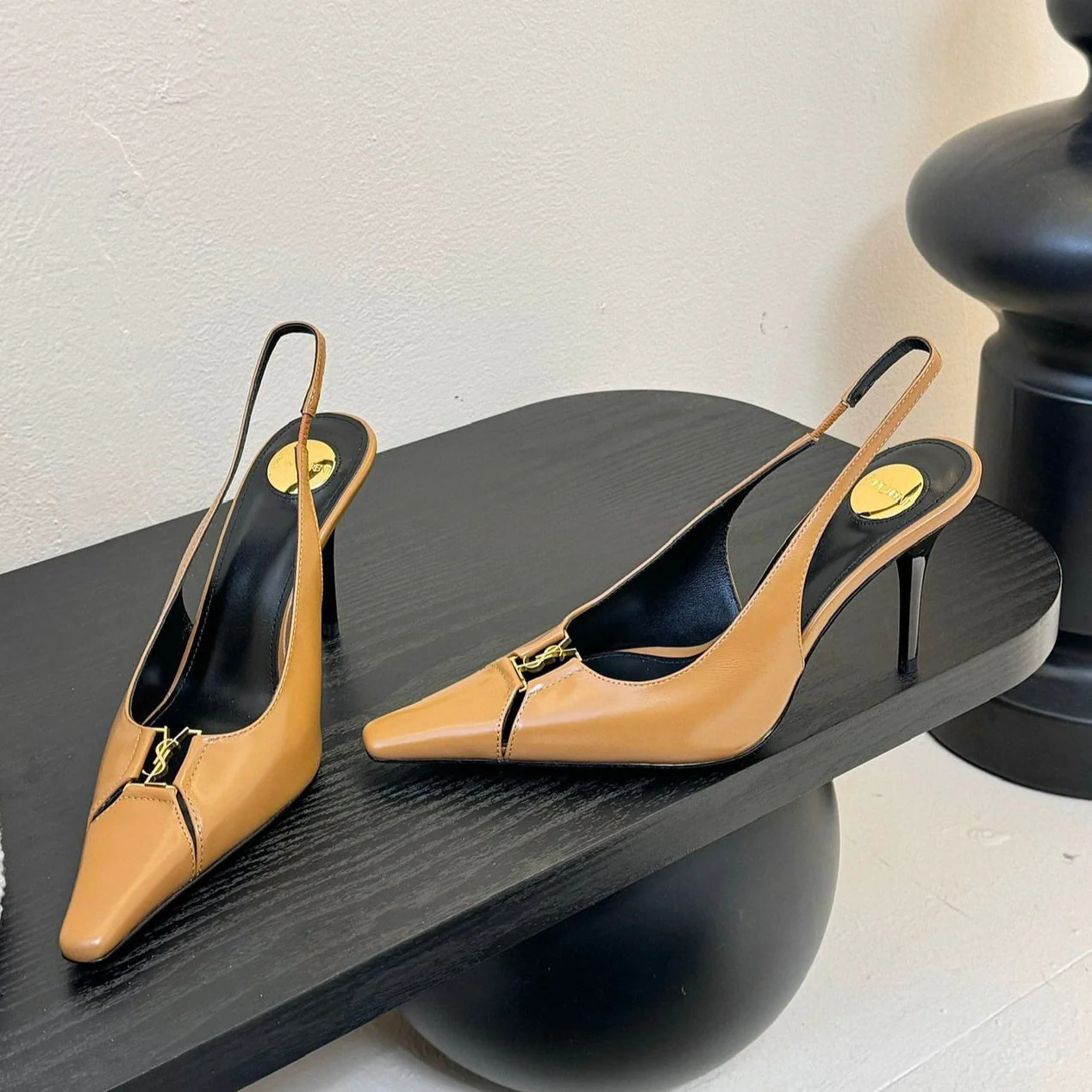 BABYLONE BRETEUIL SLINGBACK 85 MM PUMPS IN PEANUT BROWN SMOOTH LEATHER
