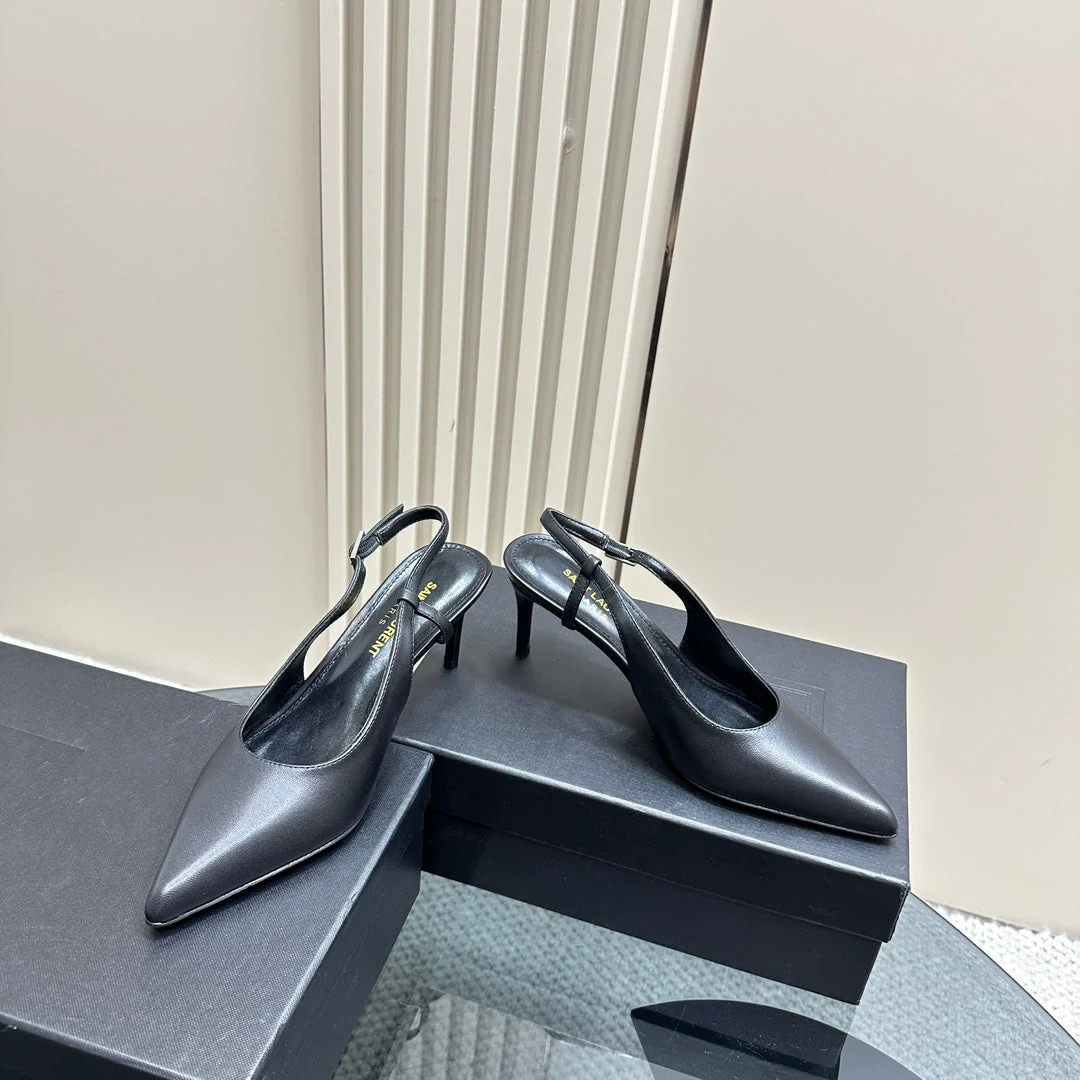 SL TRAPEZE SLINGBACK PUMP BLACK CALFSKIN