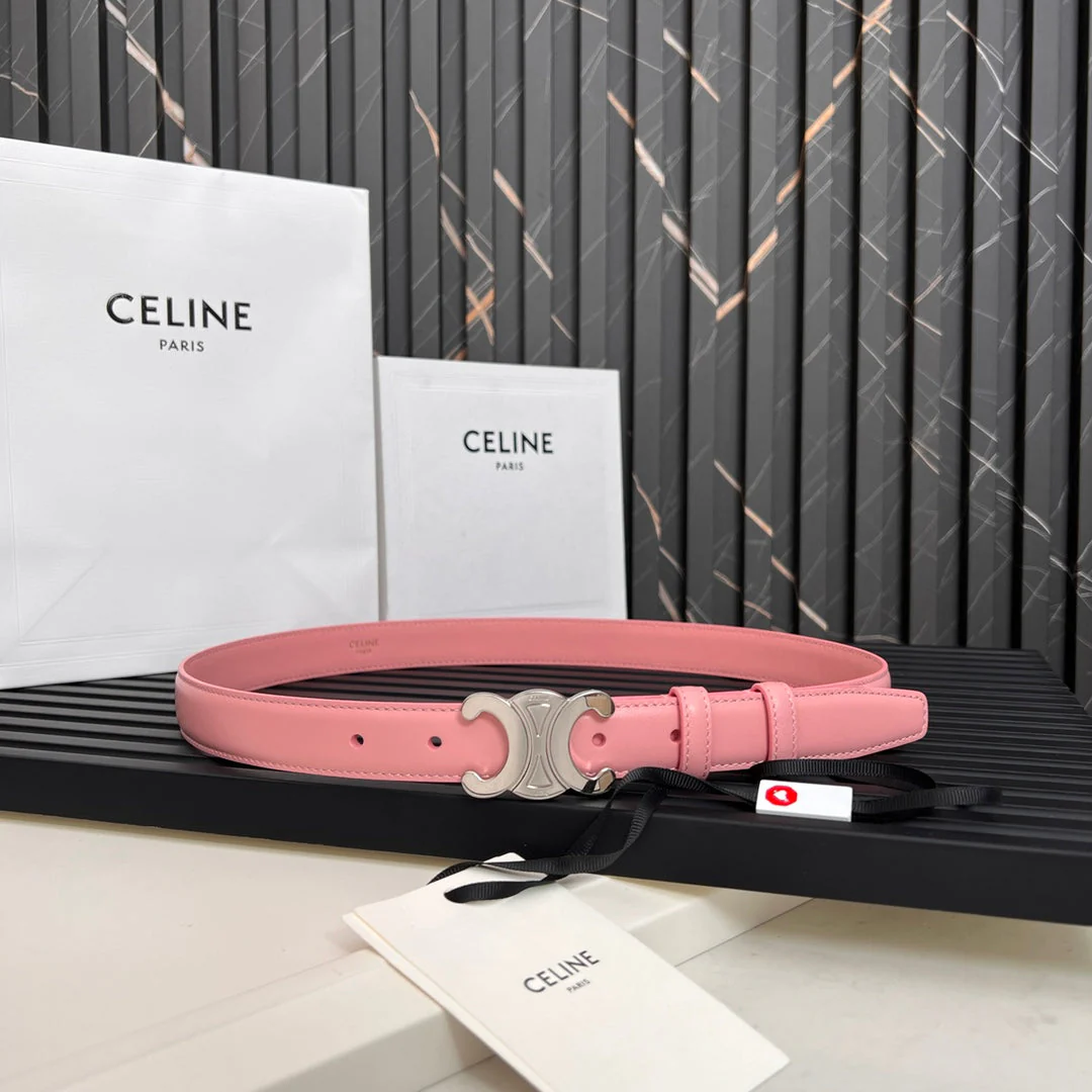 TRIOMPHE 25 MM BELT IN BLUSH PINK CALFSKIN SILVER HARDWARE