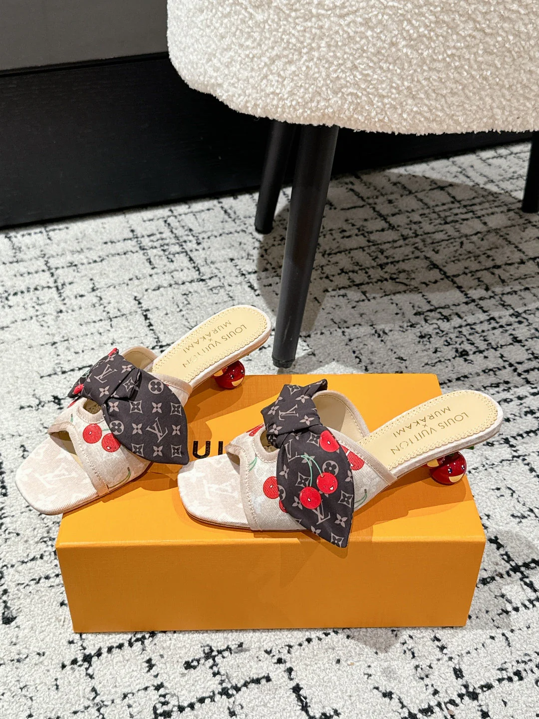 LV CHERRY HIGH HEELS 25S IN NUDE DENIM WITH BOW STYLE 5