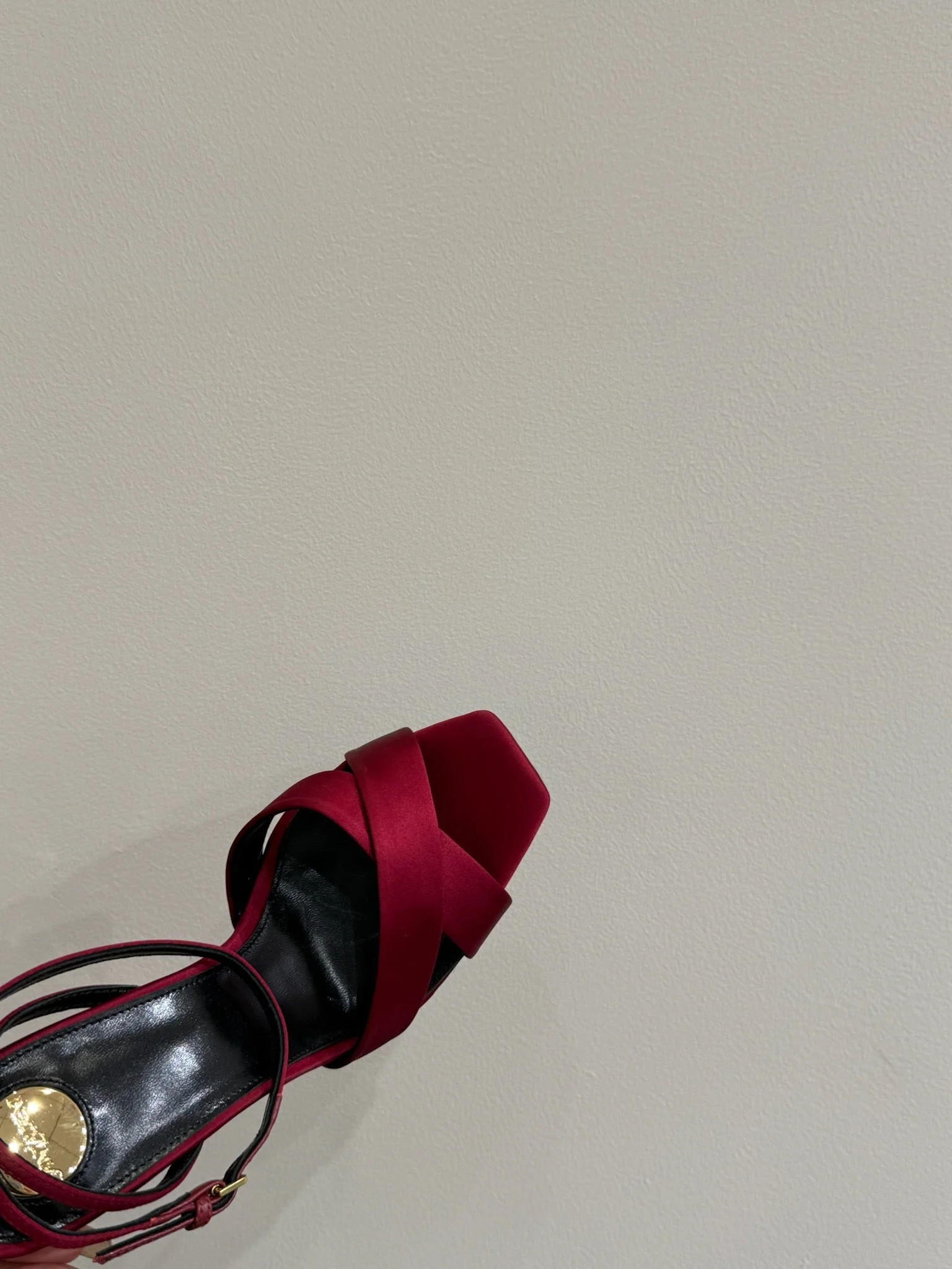 YSL STRAPPY WEDGE SANDALS 25S IN DARK RED SATIN