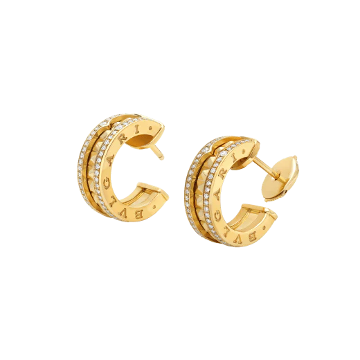 ZERO 1 ROCK GOLD EARRINGS WITH STUDDED SPIRAL AND PAVED DIAMONDS
