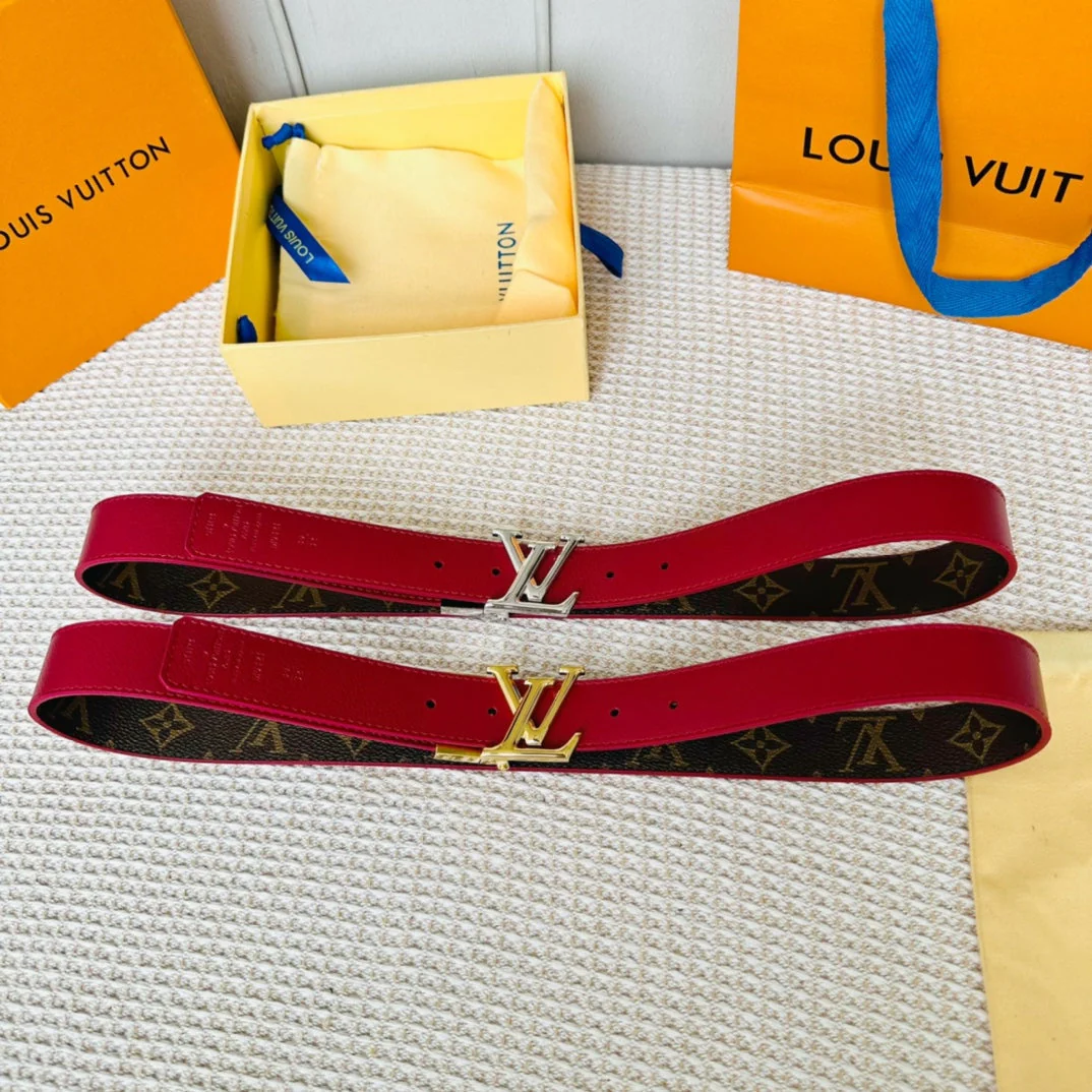 LV Initiales 30mm Reversible Belt Silver Rotating Buckle Burgundy Brown Leather