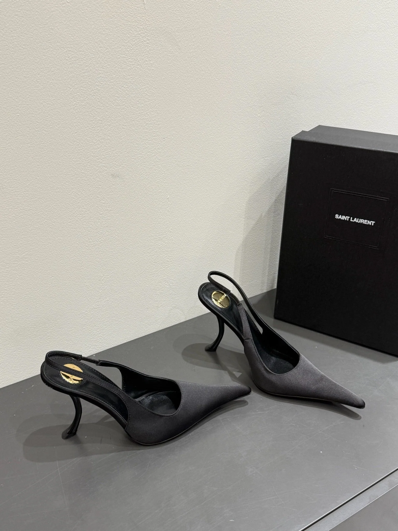 YSL HIGH SLINGBACK 25S IN BLACK SATIN