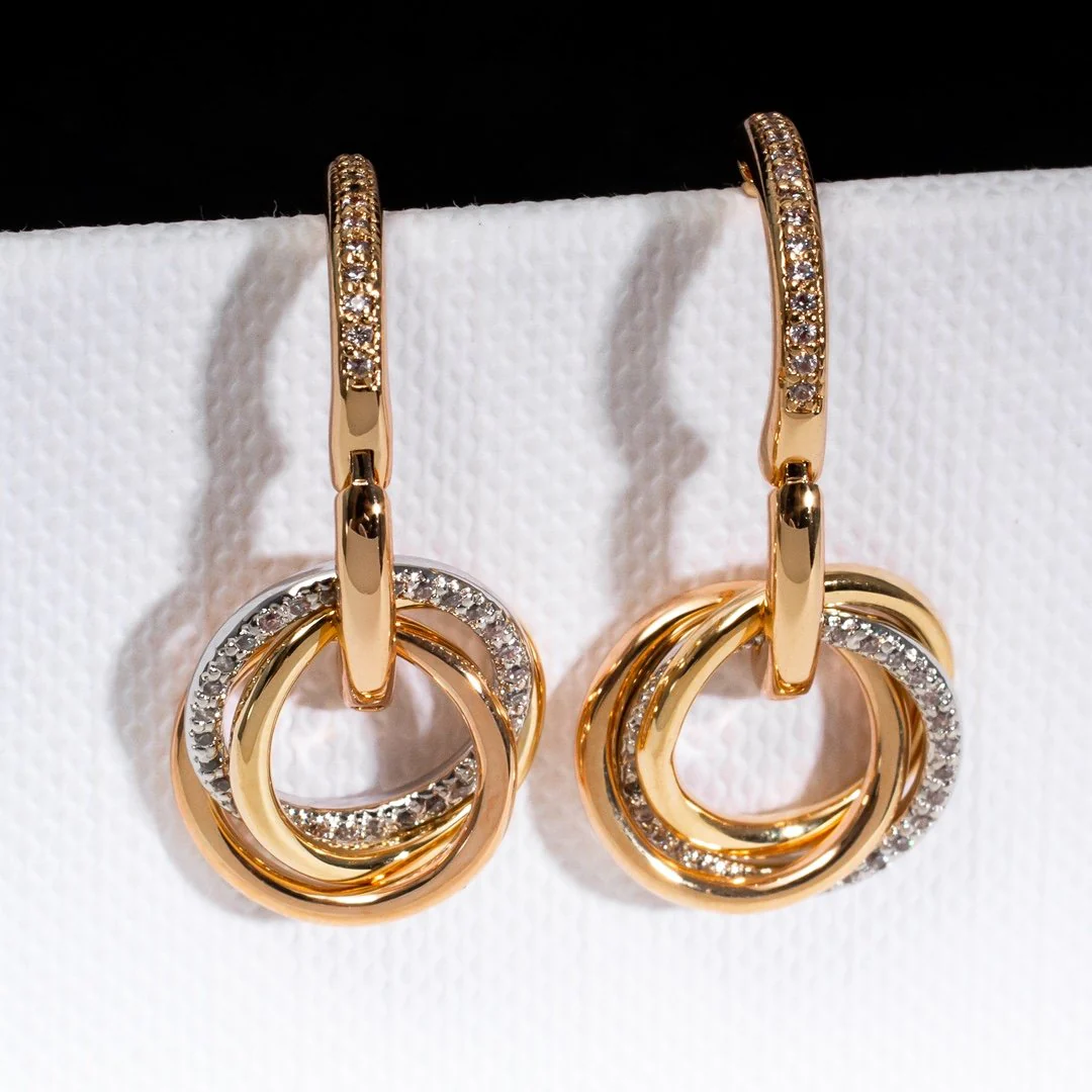 TRINITY EARRINGS GOLD SILVER PINK GOLD DIAMONDS