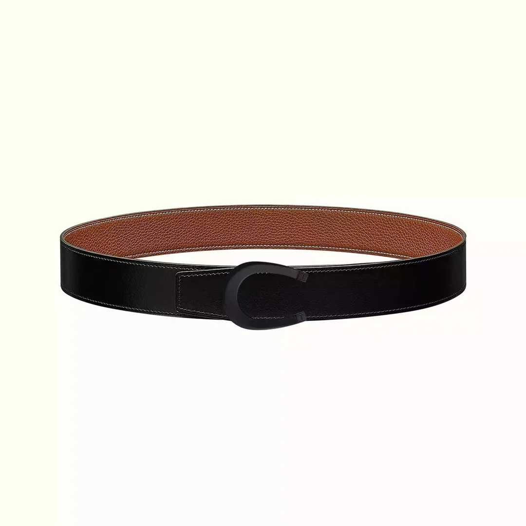 HM LUCK BELT BUCKLE & REVERSIBLE GINGER ORANGE AND BLACK LEATHER STRAP 38MM