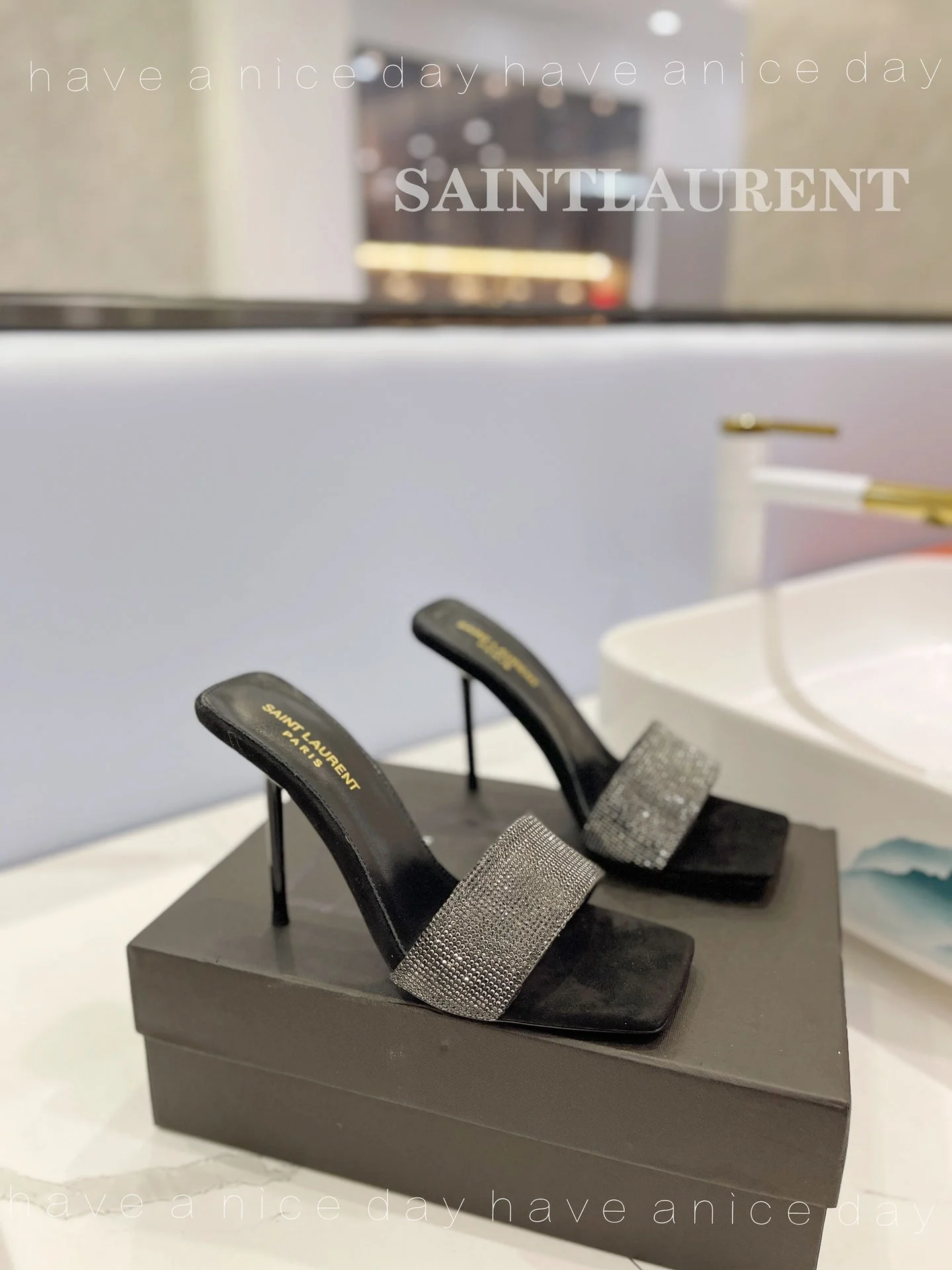 SL LUCKY CRYSTAL HIGH HEELS BLACK CALFSKIN