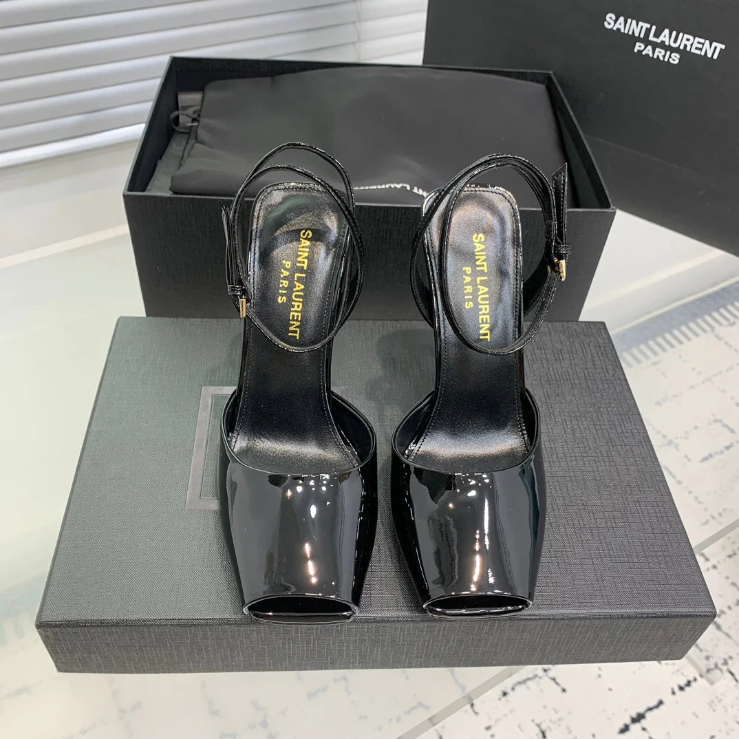 SL FISH MOUTH SANDAL PUMP BLACK POLISHED CALFSKIN