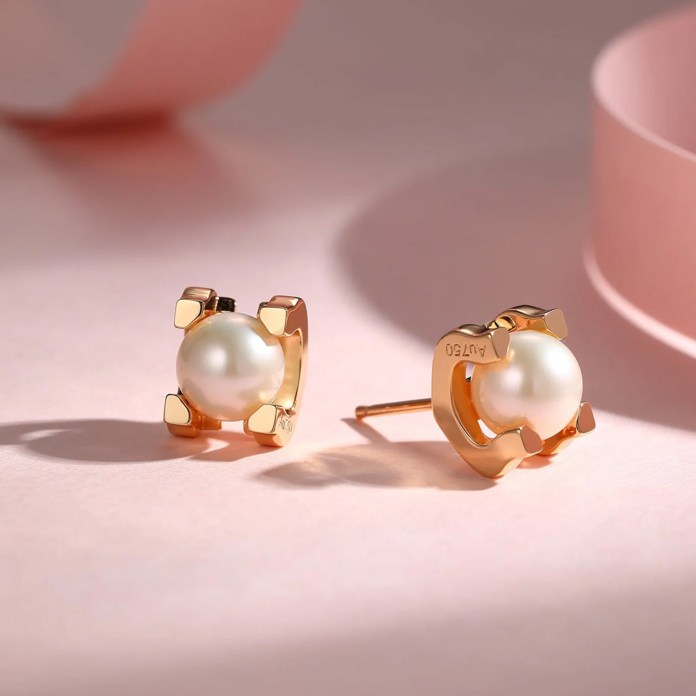 AKOYA PEARLS 6MM PINK GOLD STUD EARRINGS