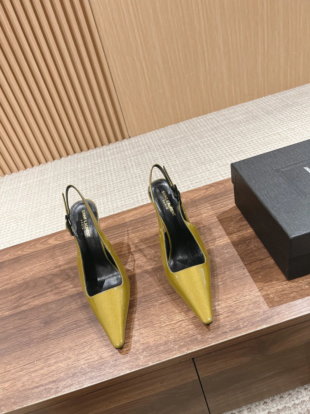 SL DUNE SLINGBACK PUMPS MUSTARD POLISHED CALFSKIN