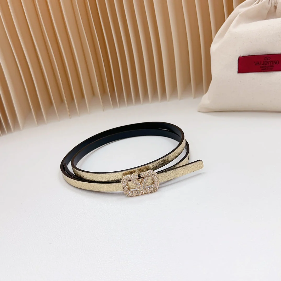 VL Belt 8mm Buckle Gold Diamond Leather Gold Black