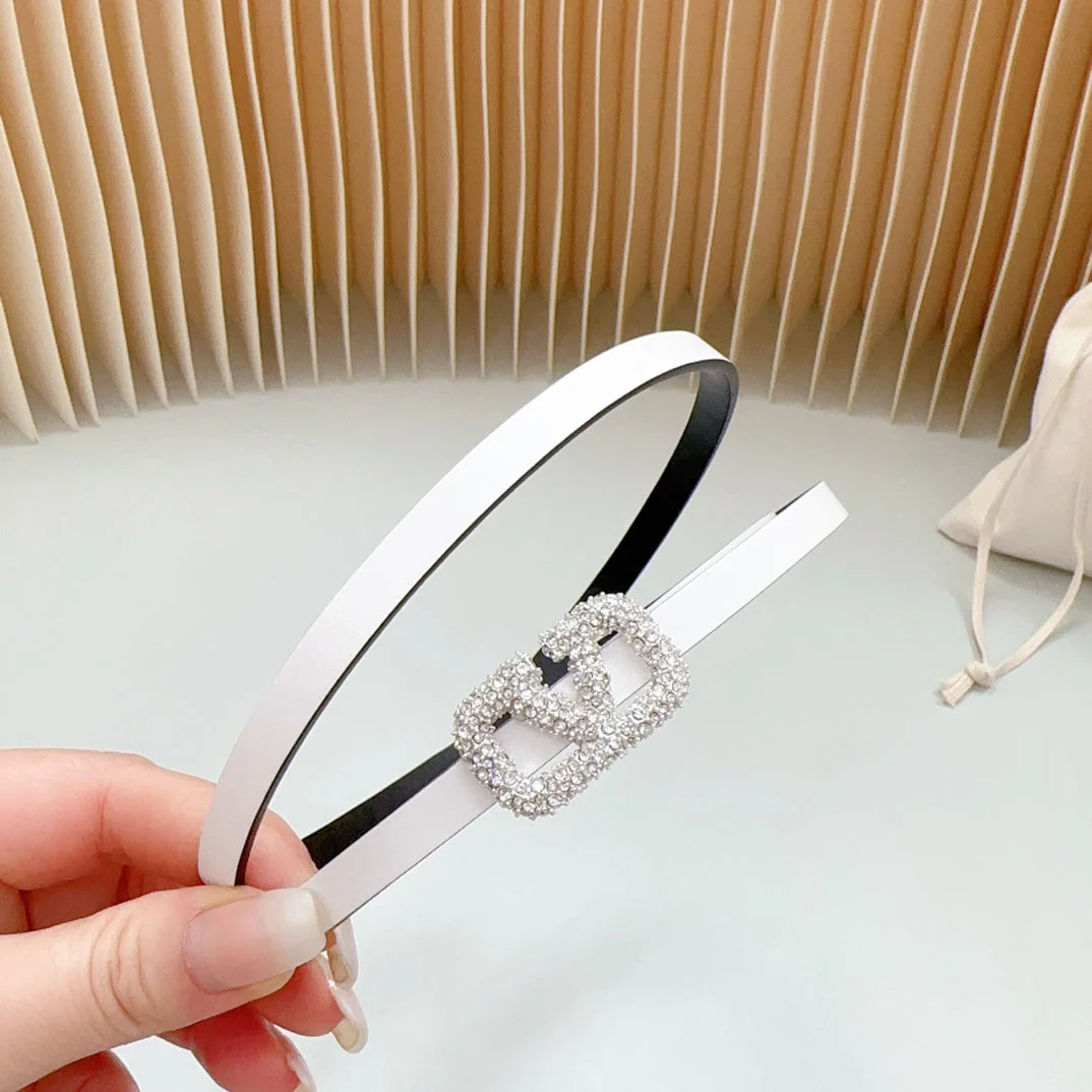 VL Belt 8mm Buckle Silver Diamond Leather White Black