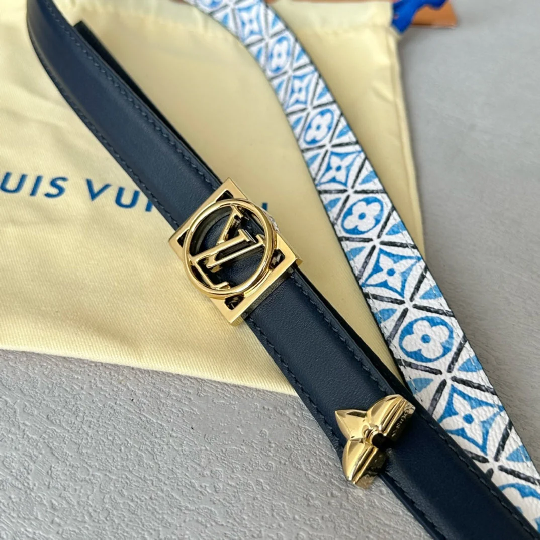 Josephine 20mm Reversible Belt Gold Buckle Black White Blue Leather
