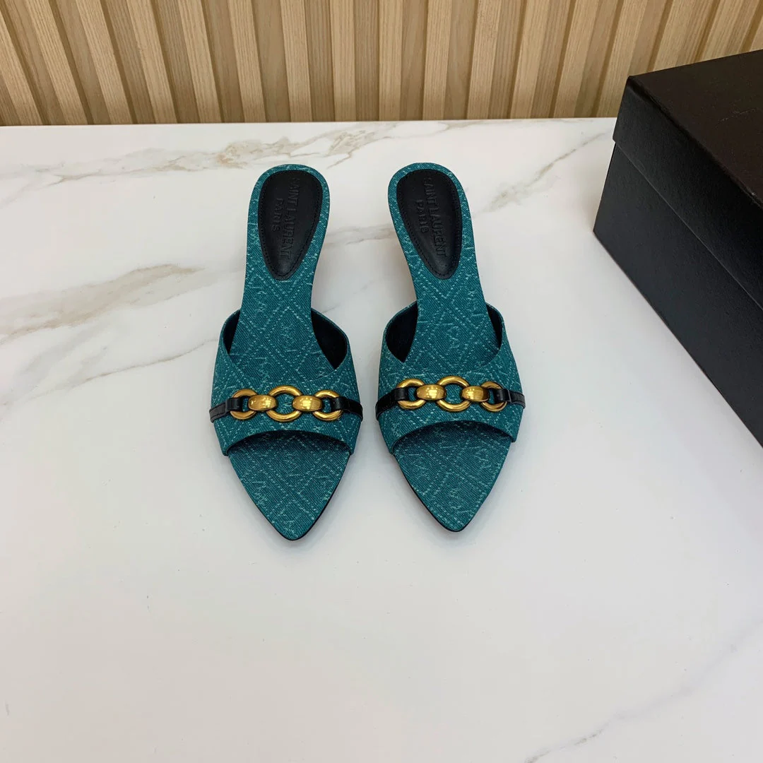 SL CHAIN ATTACH HEELED MULES SAPPHIRE DENIM