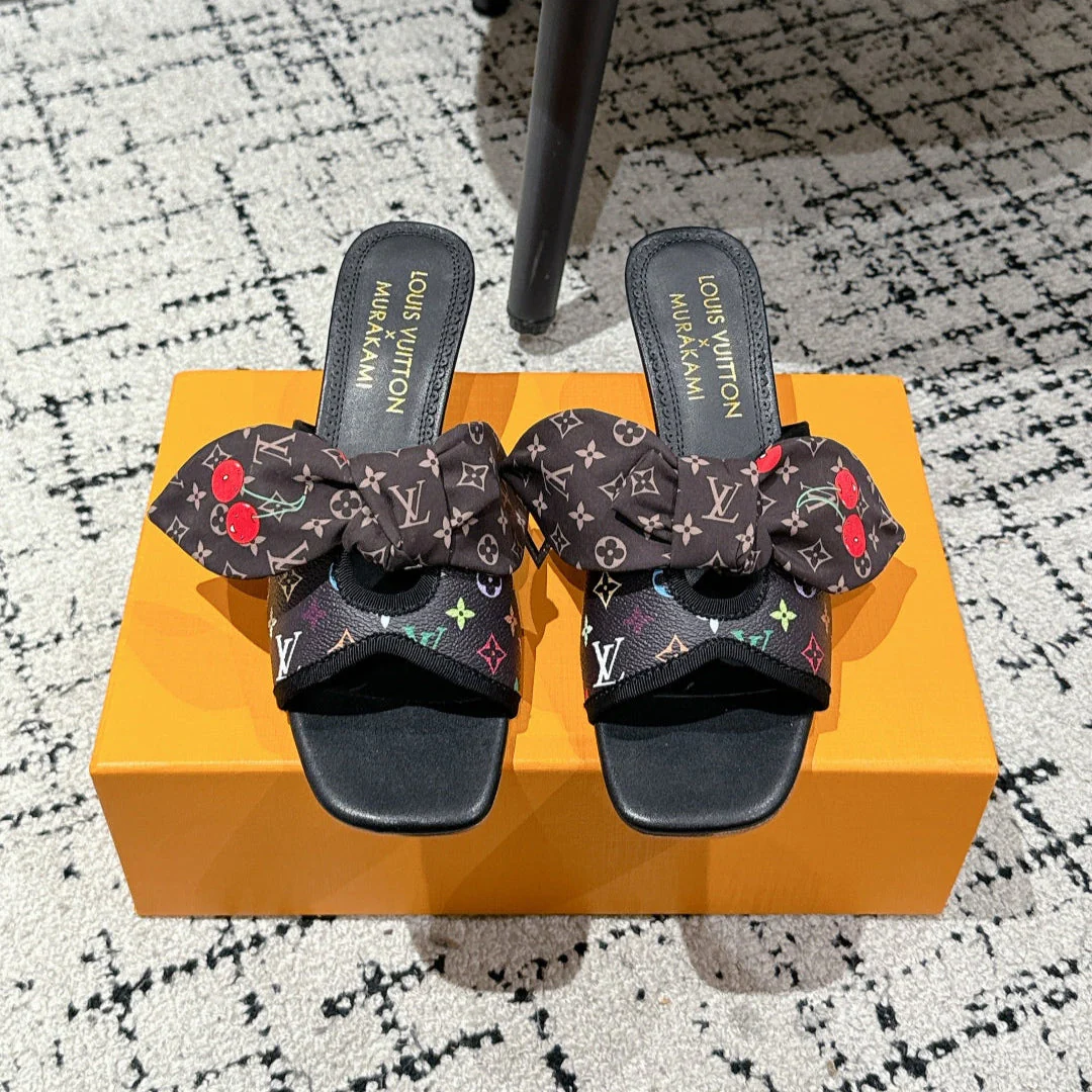 LV CHERRY HIGH HEELS 25S IN BLACK CALFSKIN WITH BOW STYLE 12