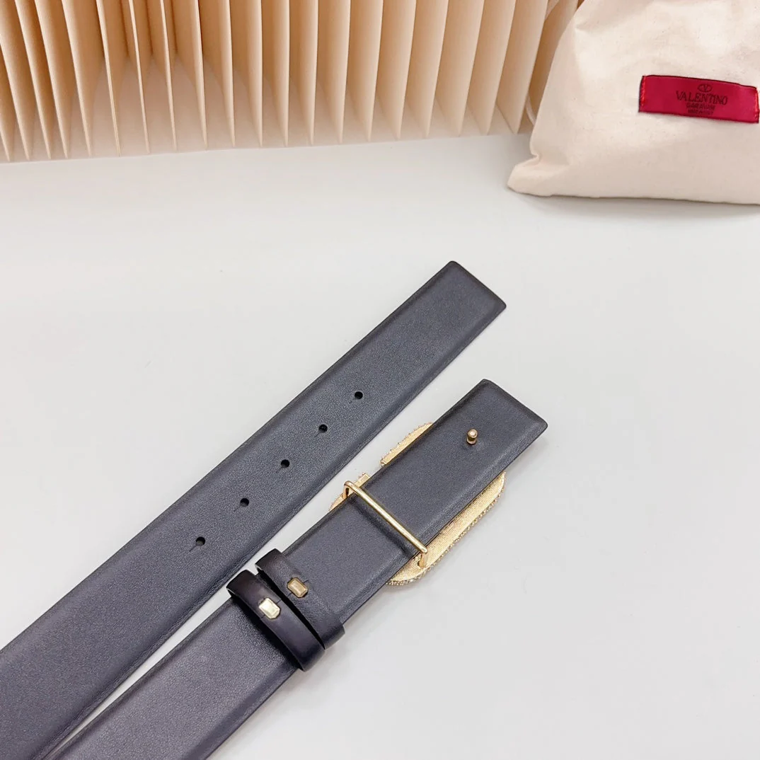 Vlogo Brown Black White Stone Gold Buckle Belt 40mm Black Leather